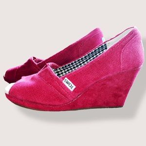 Toms Red Corduroy Peep Toe Wedges 6.5
